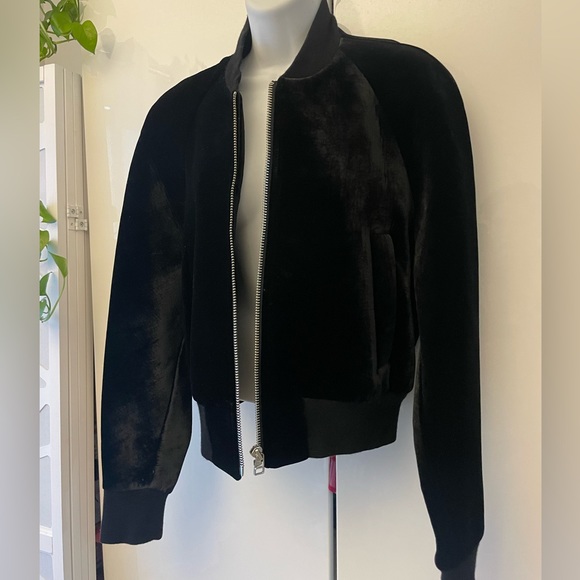 DKNY black velvet structured batwing bomber jacket - Picture 3 of 8